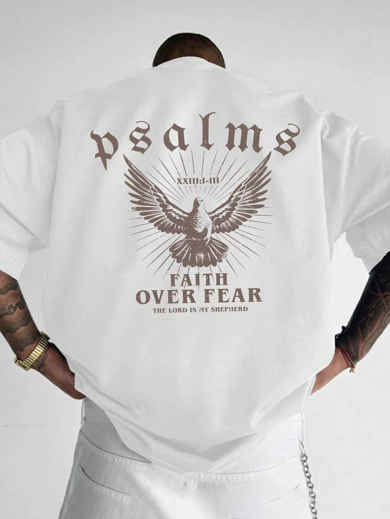Men's Summer Cotton T-shirt The Words Faith Over Fear Printed on It A Casual Short-sleeved Sports Shirt As A Gift for Lovers