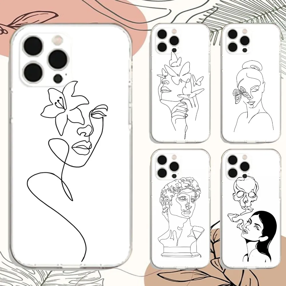 

Nice Simple Sketch Lines Face Phone Case For iPhone Apple 15,14,13,12,Mini,11,Pro,Max,Plus,X,XR,XS,8,SE,2020,Plus Transparent