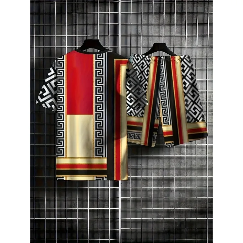 Summer 2025 3D Printed Leisure Sports Suit, Breathable Outdoor Men's Short Sleeved T-shirt Shorts Set, Outdoor Travel Outfit