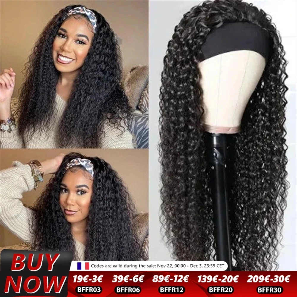 Miniask Brazilian Kinky Curly Headband Wig Human Hair 14-30 Inch Kinky Curly Wig For Women 180 Density Natural Color Wig On Sale