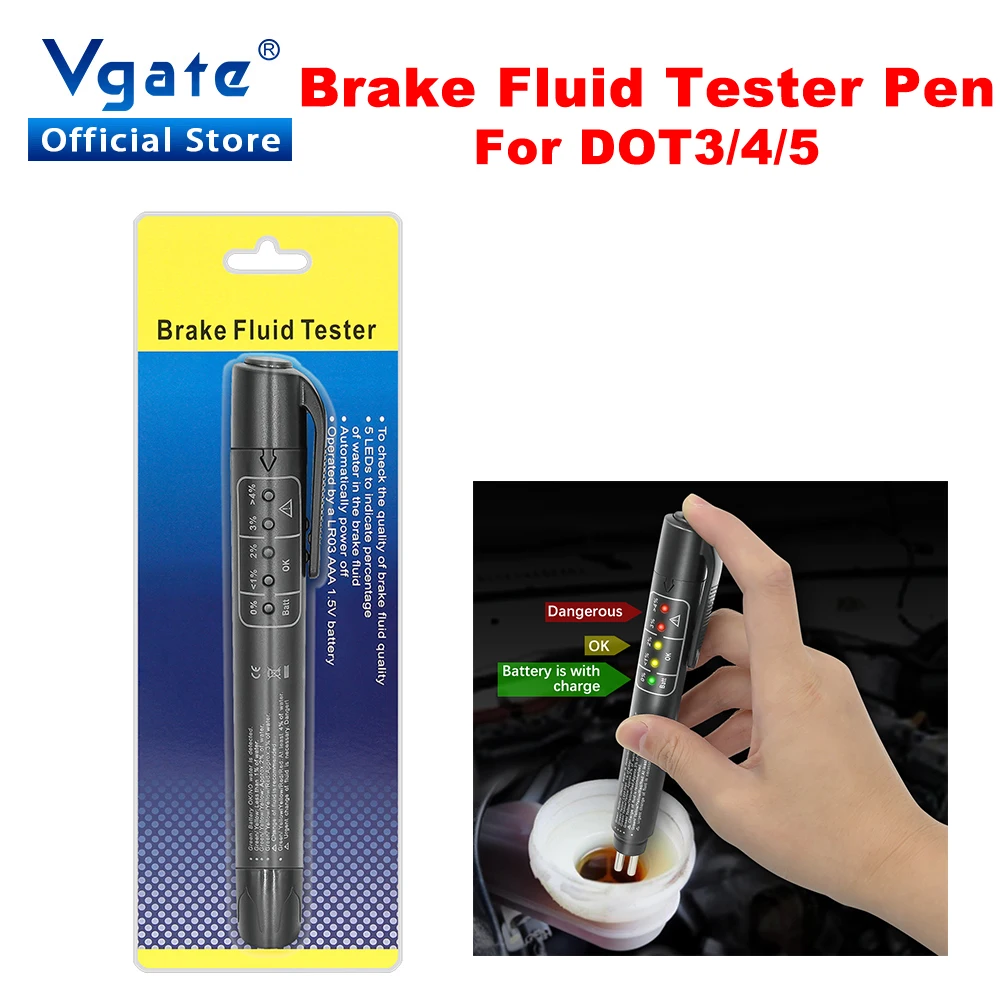 Vgate 5 LED Electronic Brake Fluid Liquid Tester Pen Universal Detector Car Automotive for DOT3/4/5 Auto Brake Fluid Tester