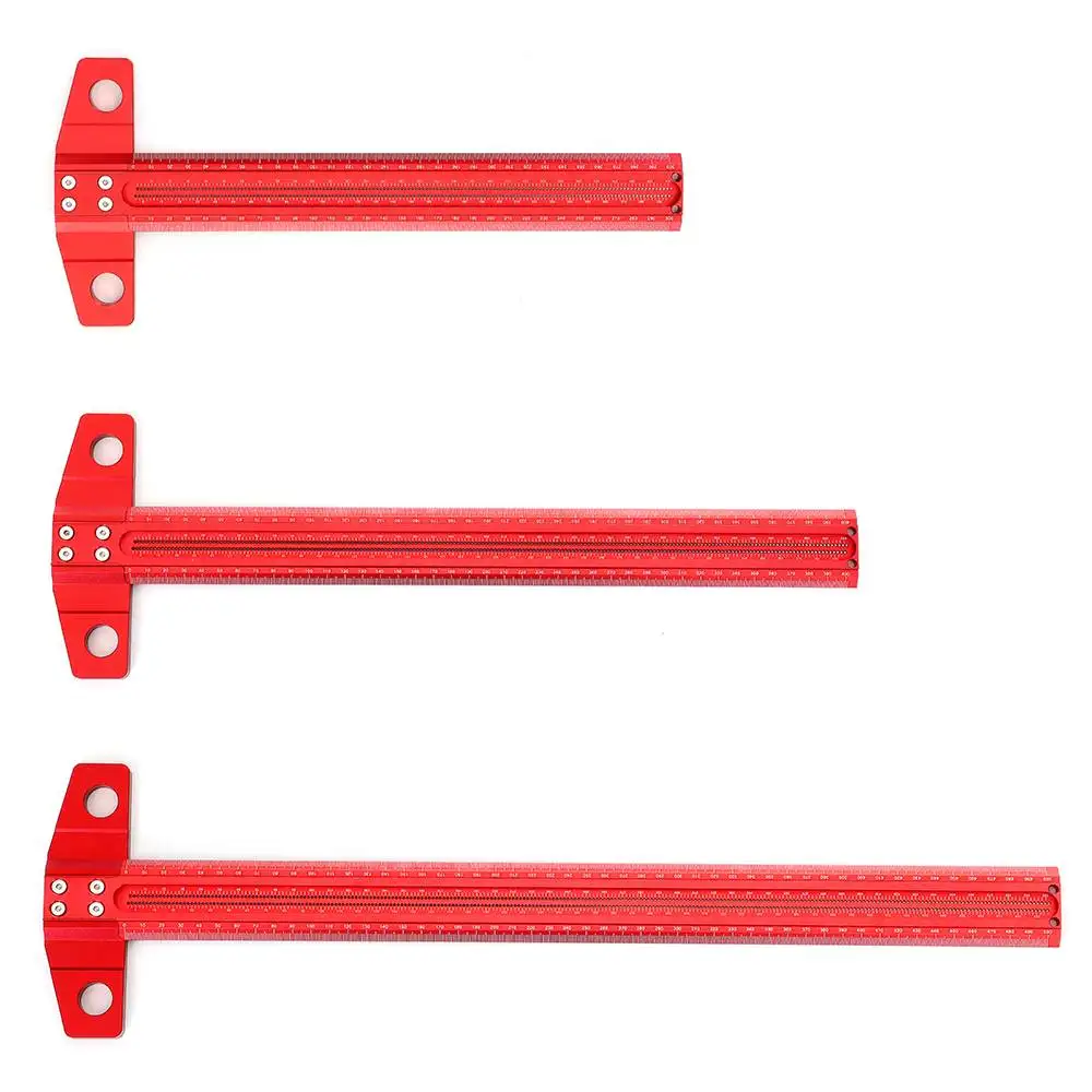 

300/400mm Woodworking High-precision Line Scribe T-type Ruler 1mm Hole Crossed Ruler Aluminum Alloy Marking Gauge Measuring Tool