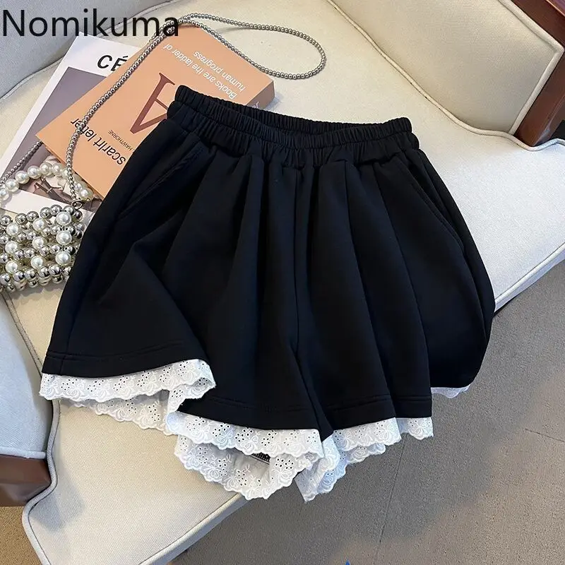 

Lace Patchwork Shorts Women's Clothing Elastic Waist Casual Wide Leg Pants Casual Fashion Loose Summer Shorts 2025 New Bottoms