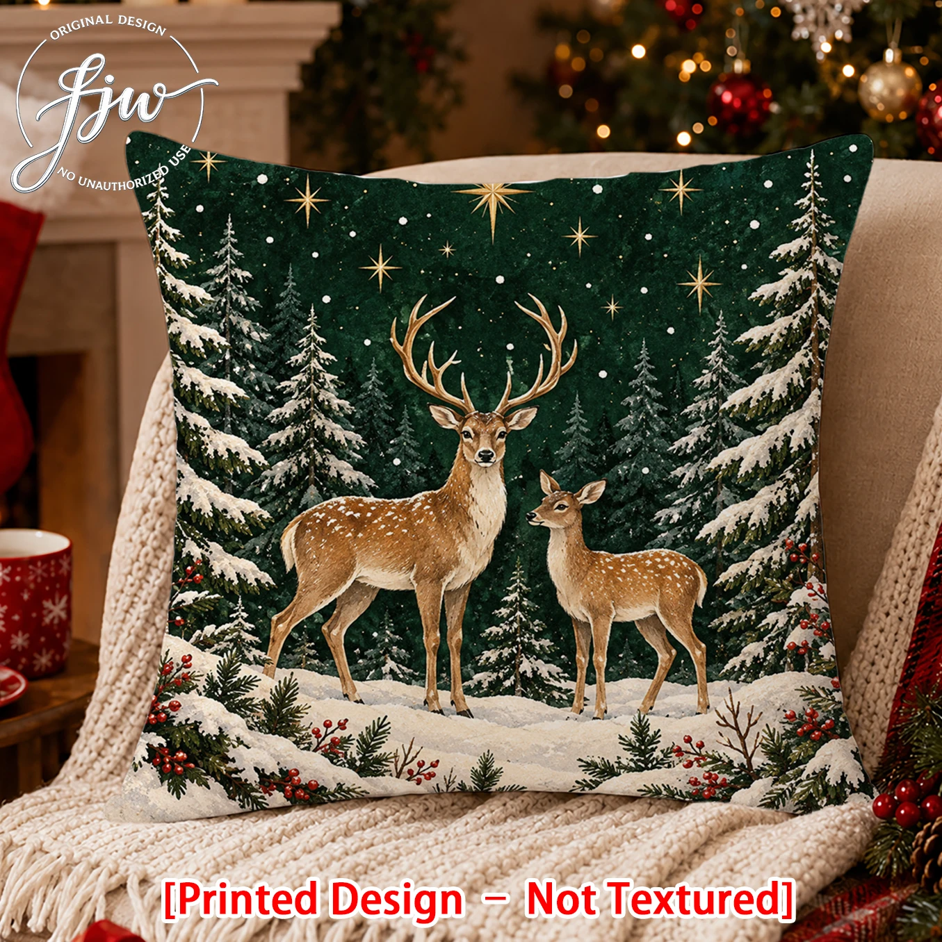 1pc Christmas Deer Snowy Scene Throw Pillow Covers, Winter Home Decor Cushion Cases
