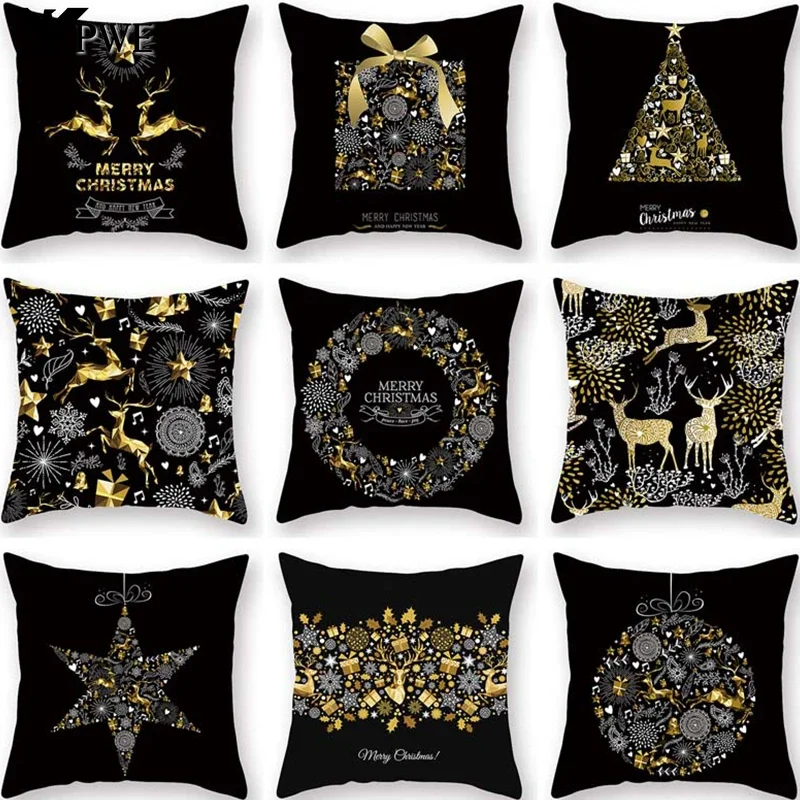 

Black Bronzing Christmas Pillowcase Snowflake Elk Cushion Cover Christmas Decor for Home Xmas Ornaments Year New 2024 Navidad