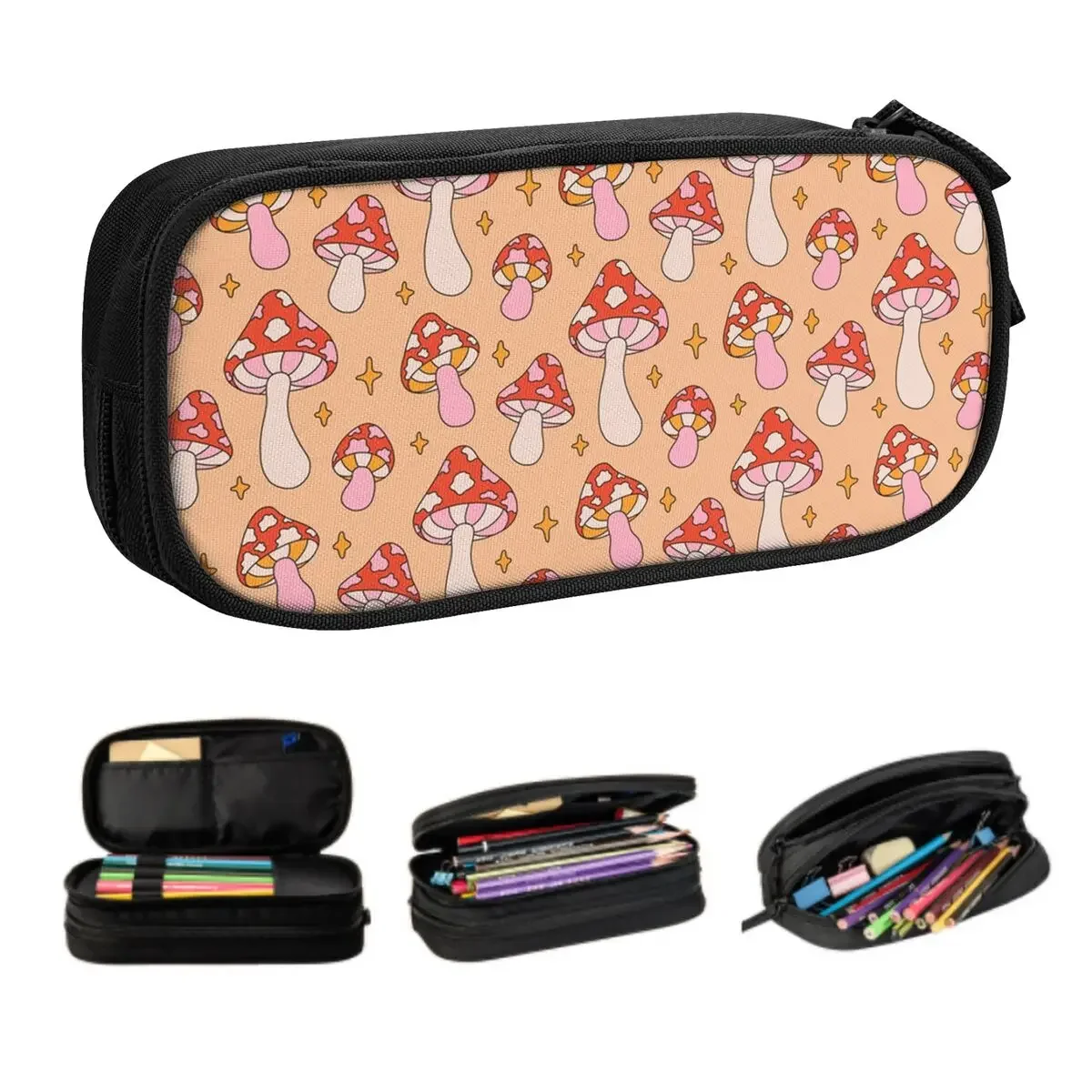 

Customized Psychedelic Magic Mushrooms Pencil Cases for Boys Gilrs Big Capacity Pen Box Bag School Supplies