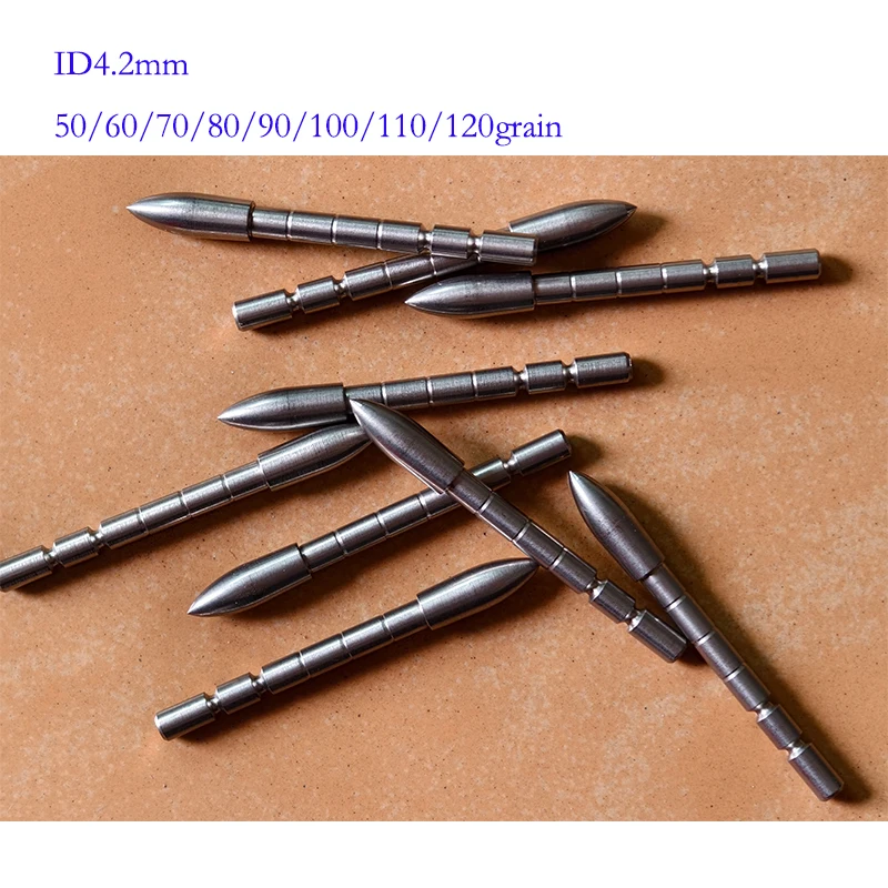 12 Uds ID4.2 mm DIY 70 80 90 100 110 120 grano punta de bala de acero inoxidable punta de flecha accesorio de tiro con arco