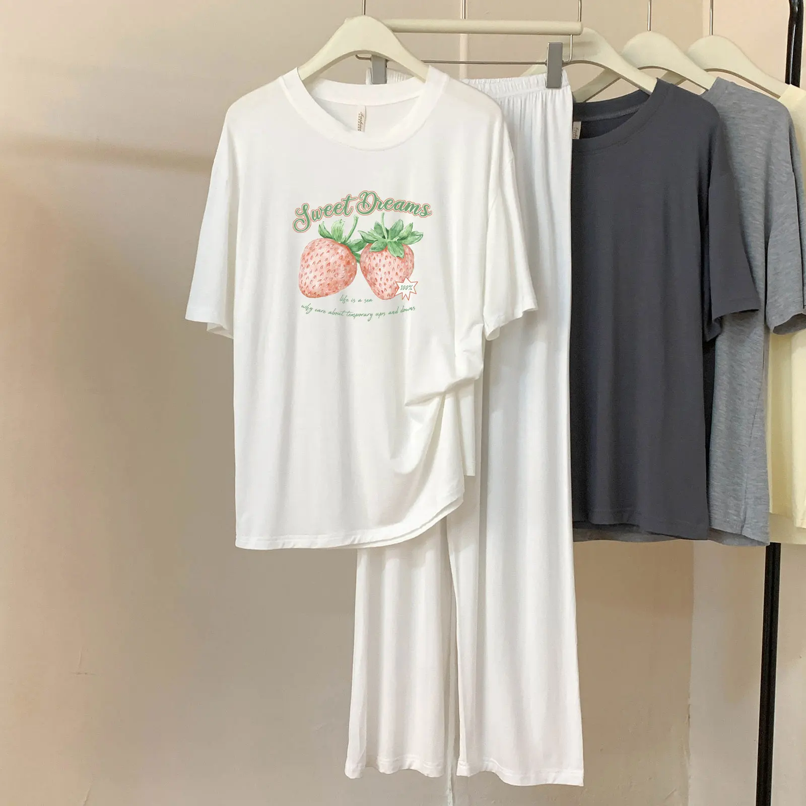 

Dc118 Printed Modal Cotton Short-Sleeved Pants Pajamas for Women Simple Thin Breathable Summer Home Wear Set