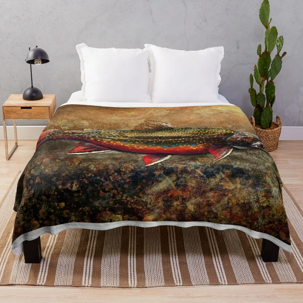 Spawning Male Brook Trout Illustration Throw Blanket bed plaid Plaid on the sofa Sofas for babies Blankets