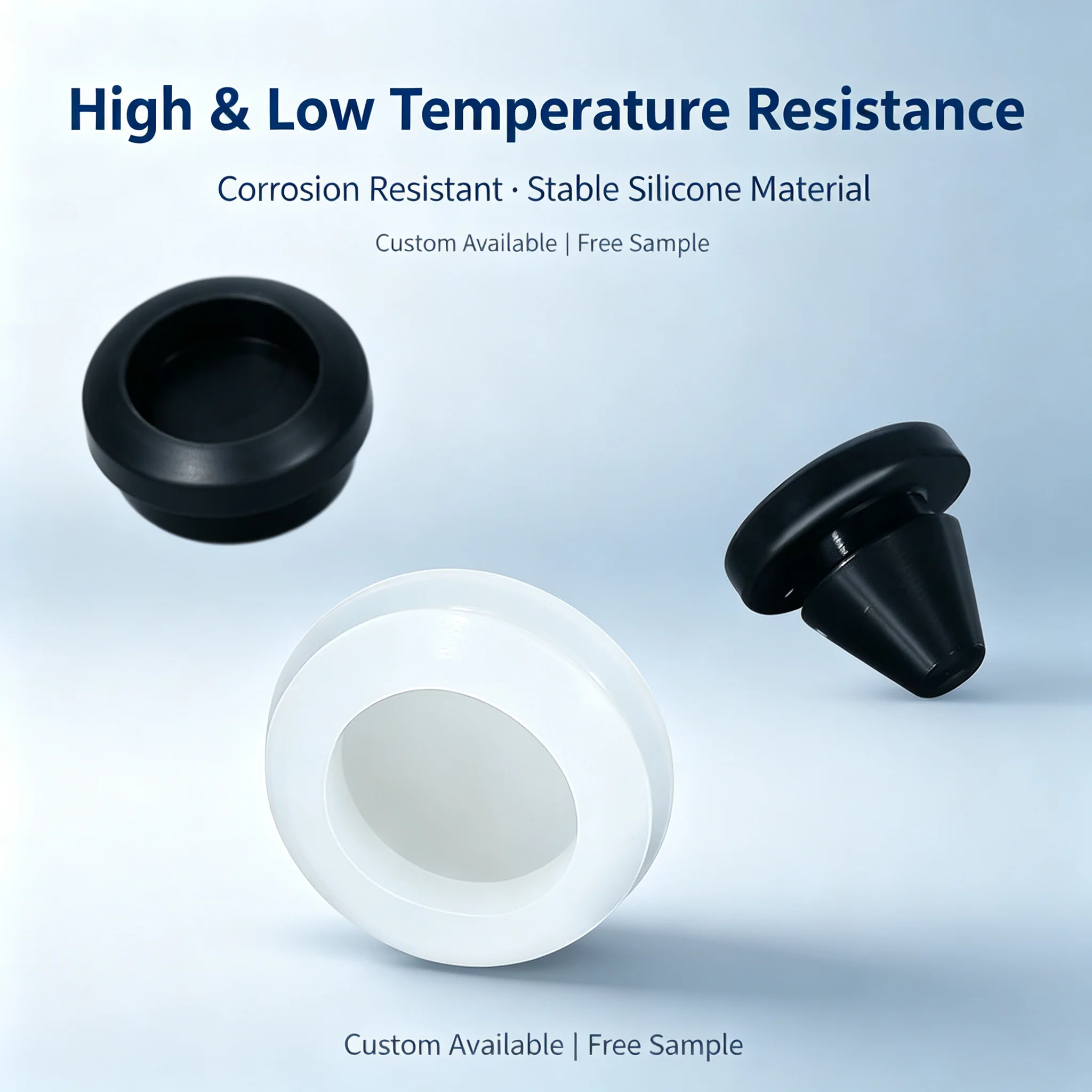 Extended and elevated silicone gasket stopper with long, flat head, T-type seal cap with snap-on design for hole blocking and an