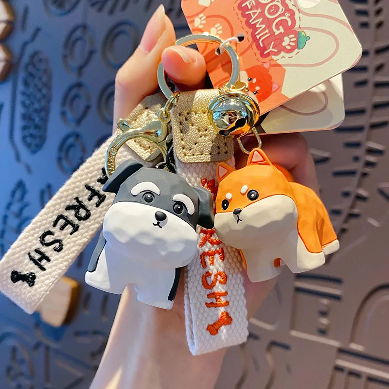 New Wood Carving Puppy Keychain Cute Dog Keychain Creative Exquisite Shiba Inu Husky Cartoon Animal Key Chain Backpack Pendant