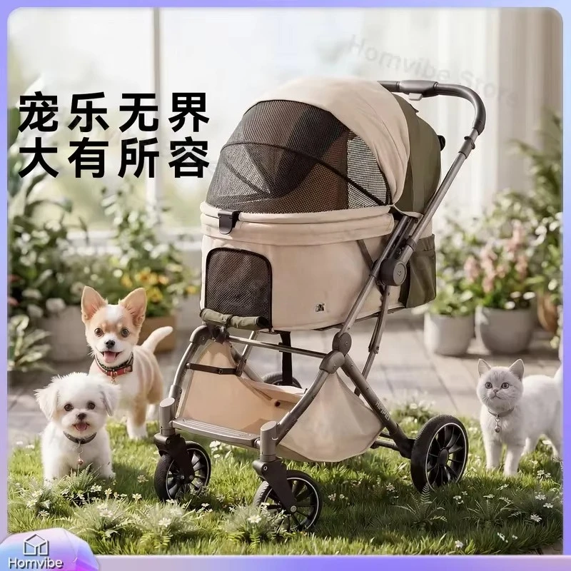Lightweight Foldable Pet Stroller for Small Medium Dogs Cats Portable Travel Cart One Click Folding Outdoor Puppy Carrier
