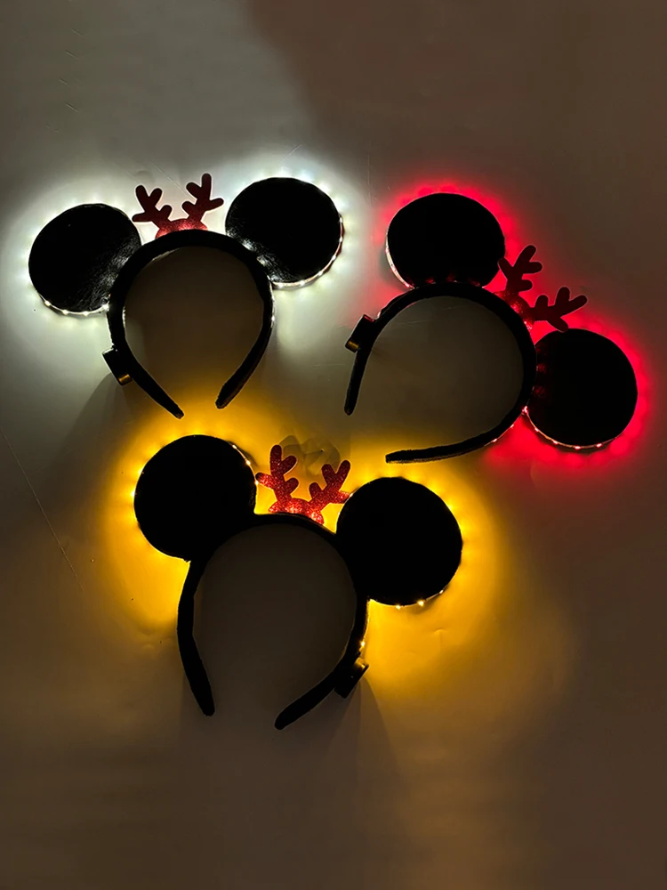 Urocza Świecąca Opaska na Głowę z Uszami Myszki, Podświetlana Opaska z Rogami, Opaska do Włosów Mickey, Świąteczne Ozdoby do Włosów, Akcesoria do Włosów Navidad — zdjęcie 2