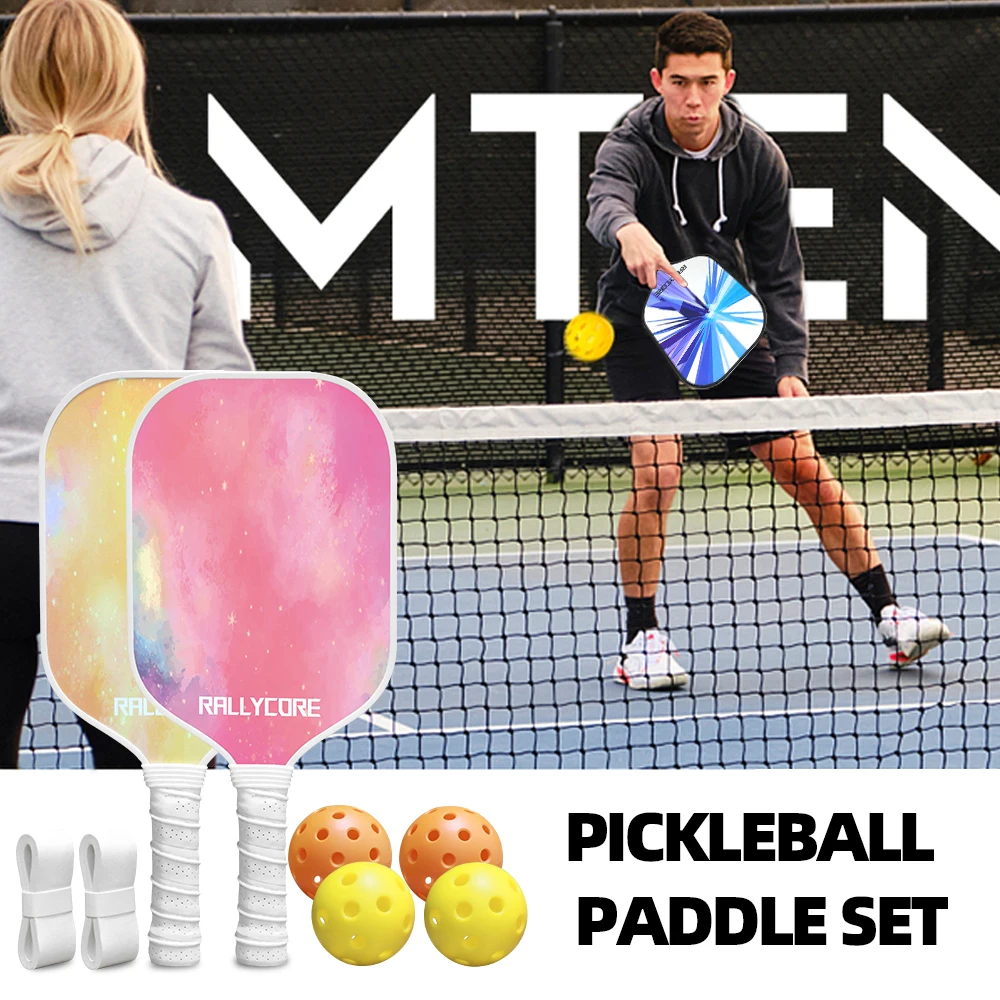 アップグレードされたコントロール機能付きグラスファイバー製ピクルボールパドル（2個セット）、プレミアムな滑り止めグリップと大きなスイートスポット、あらゆるスキルレベルに対応するパドルセット