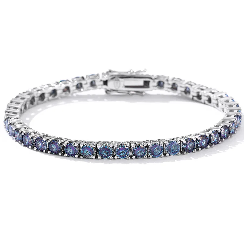 NKHOG 3/4/5/6.5mm Colorful Blue Moissanite Tennis Bracelet 925 Sterling Silver Women 18K Gold Plated Party Gift Fine Jewelry GRA