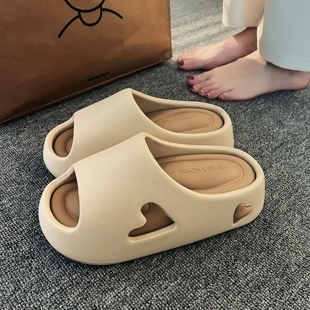 Damskie klapki na platformie, letnie, antypoślizgowe, do domu, na plażę, sandały typu cloud slide, japonki, płaskie, miękkie, na zewnątrz. — zdjęcie 5