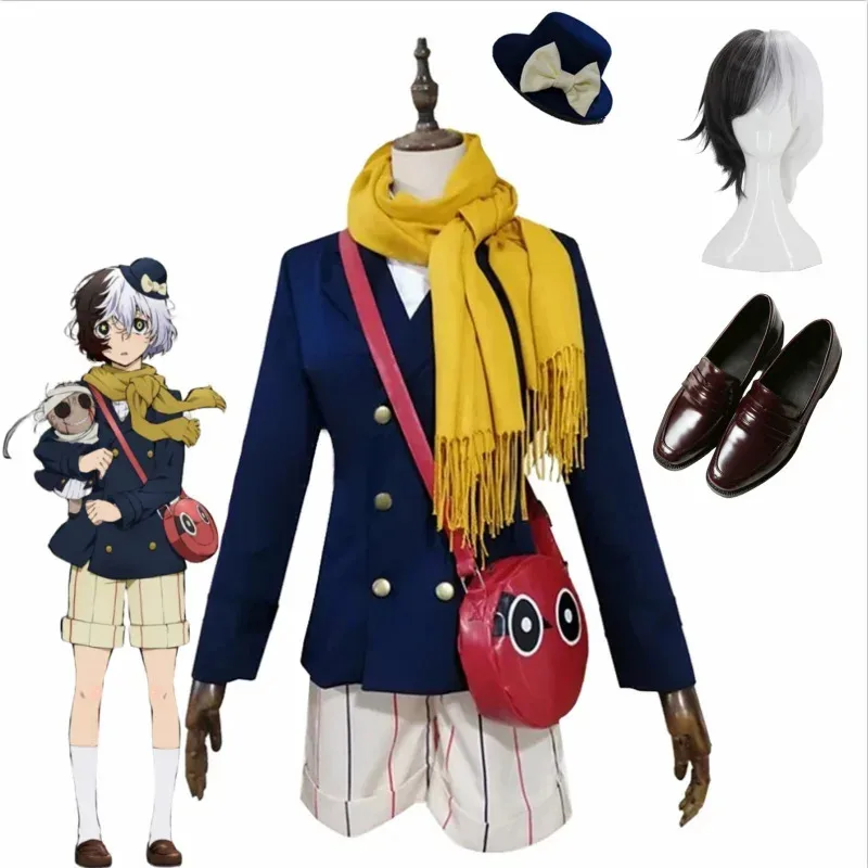 az15Anime Bungou Stray Dogs Yumeno Kyusaku Costume Cosplay Bambola Giocattolo Cappello Zaino Sciarpa Set completo Scarpe e parrucca