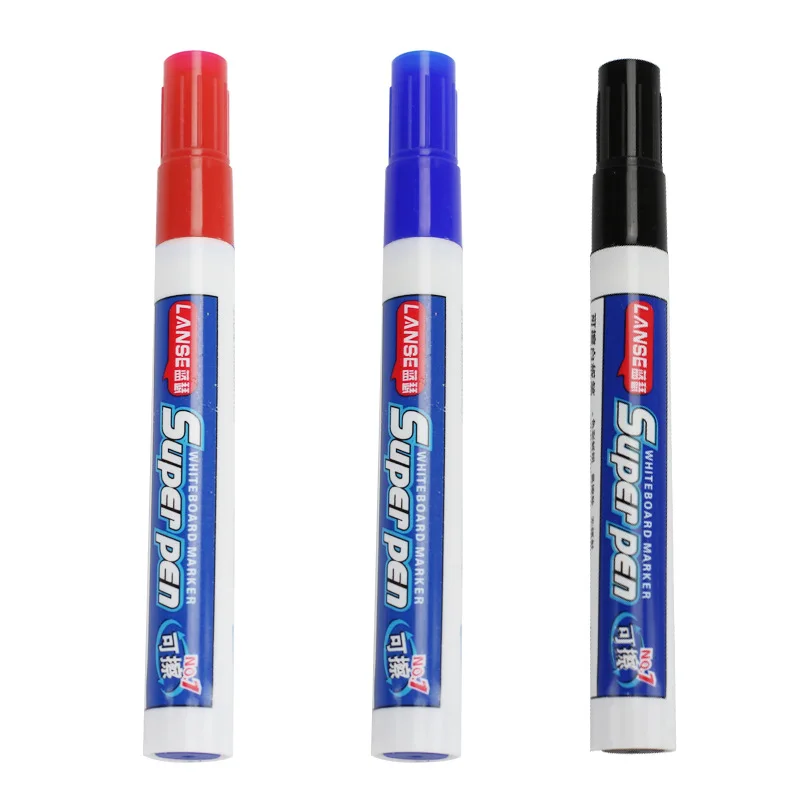 3PCS/Lot Dry Erase Markers with Fine Tip, Red, Blue, Black, Refillable Ink, Whiteboard Pen Marker, Office School Supplies