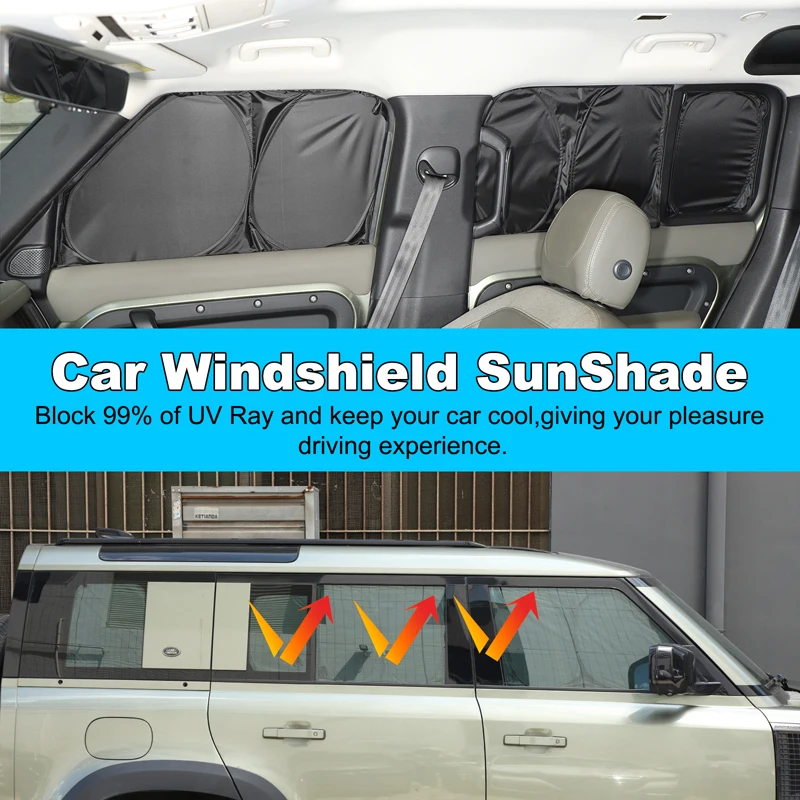 

9Pcs silver tape black For Land Rover Defender 90 110 130 2020+Car full window glass anti-UV sunshade car protection accessories