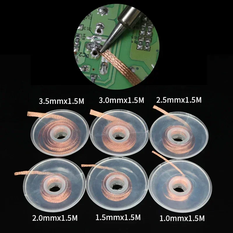 Dissolvant de soudure de tresse à dessouder, mèche de soudage, fil de plomb, flux, outil de réparation BGA, largeur 1.5m, 1mm, 2mm, 1.5mm, 3mm, 2.5mm, 4mm, 1 pièce, 2 pièces, 5 pièces, 10 pièces