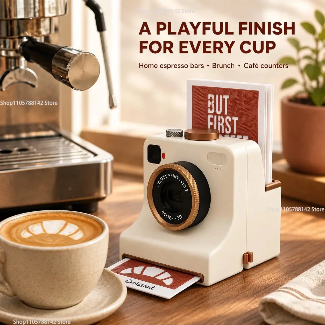 New 3D Printed Latte Art Camera,Home Decorations Fully Mechanical One-Click Coffee Art Maker for Cappuccino