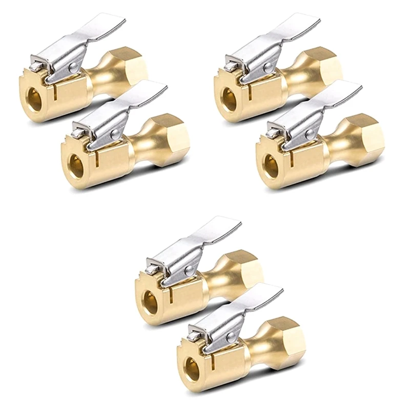 6Pcs Air Chuck-Heavy Duty Closed Flow Lock On Tire Chuck With Clip For Inflator Gauge Compressor Accessories-Yellow