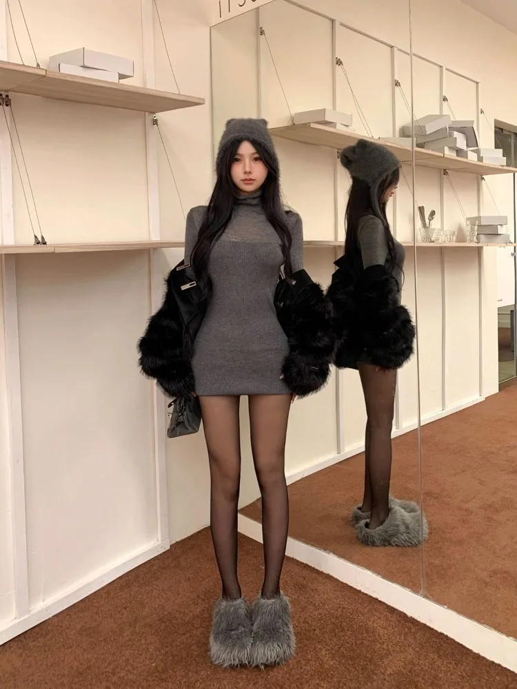 الشتاء أزياء المرأة الجديدة أنيقة محبوك سليم المناسب اللباس الداخلي مثير الجوف خارج حار فتاة الخصر حقيبة الأرداف اللباس