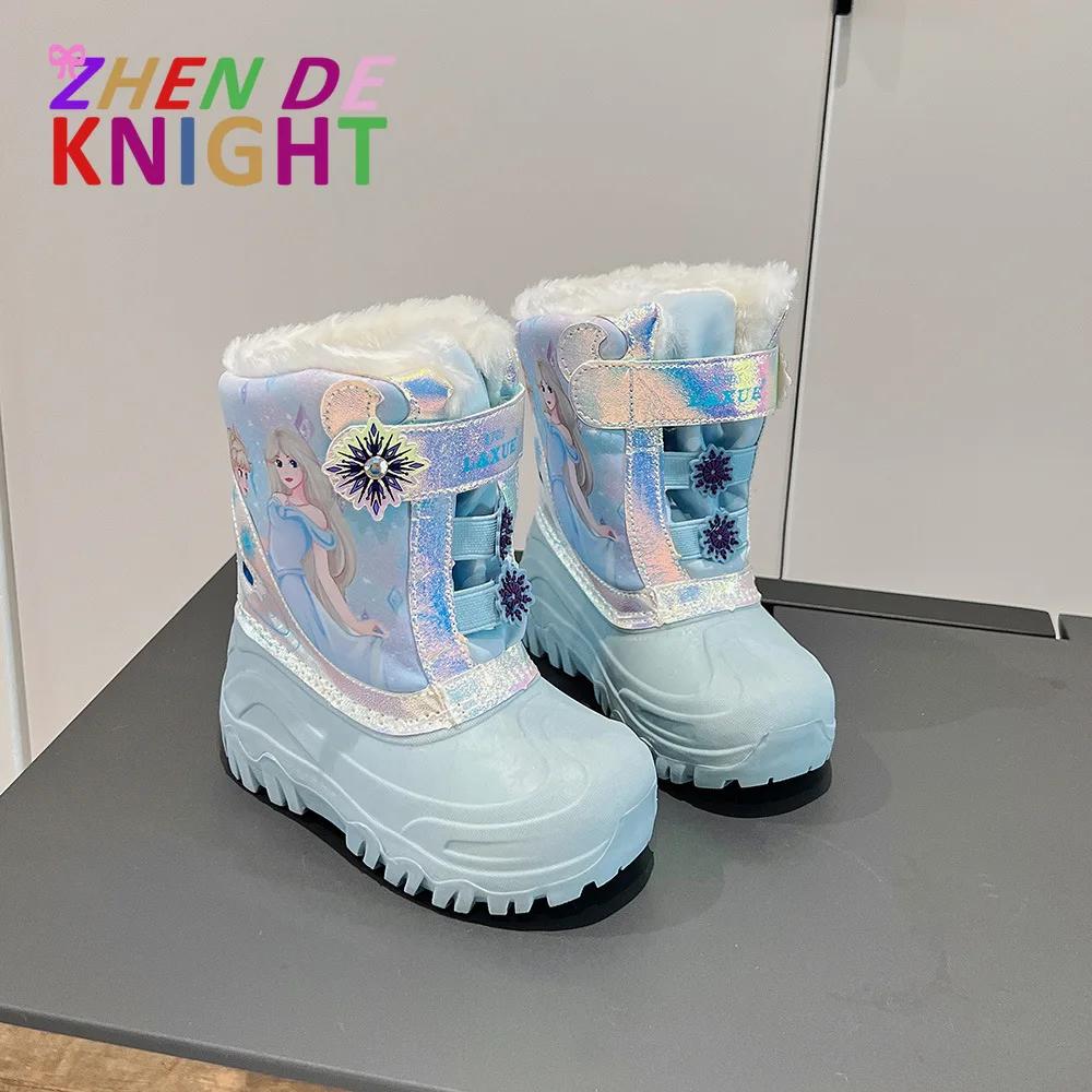 

2025 Winter Waterproof Non-Slip Girls' Boots Mid-Calf Thick Plush Cartoon Princess Snow Boots