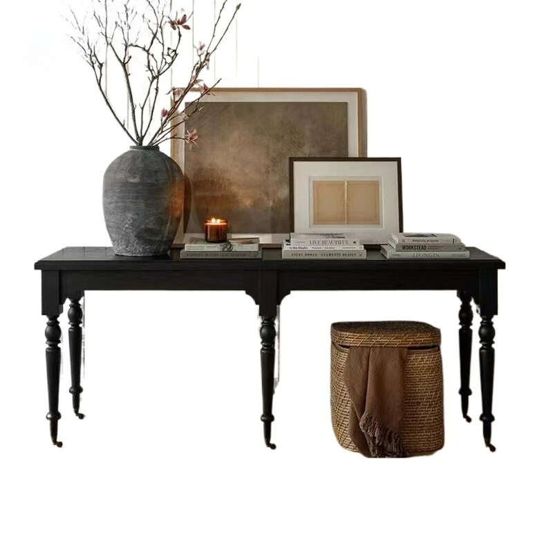 

Входной столик во французском стиле ретро, черный персонализированный письменный стол для гостиной, длинный приставной столик в американском стиле кантри