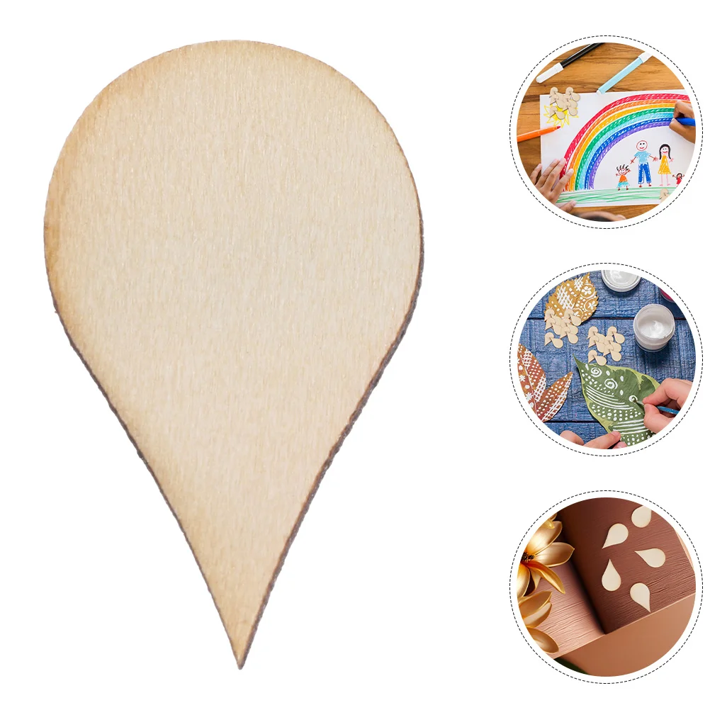 

100Pcs Wooden Teardrop Shape DIY Craft Wood Pieces Natural Unfinished Slices for Home Decoration Bracelets Earrings