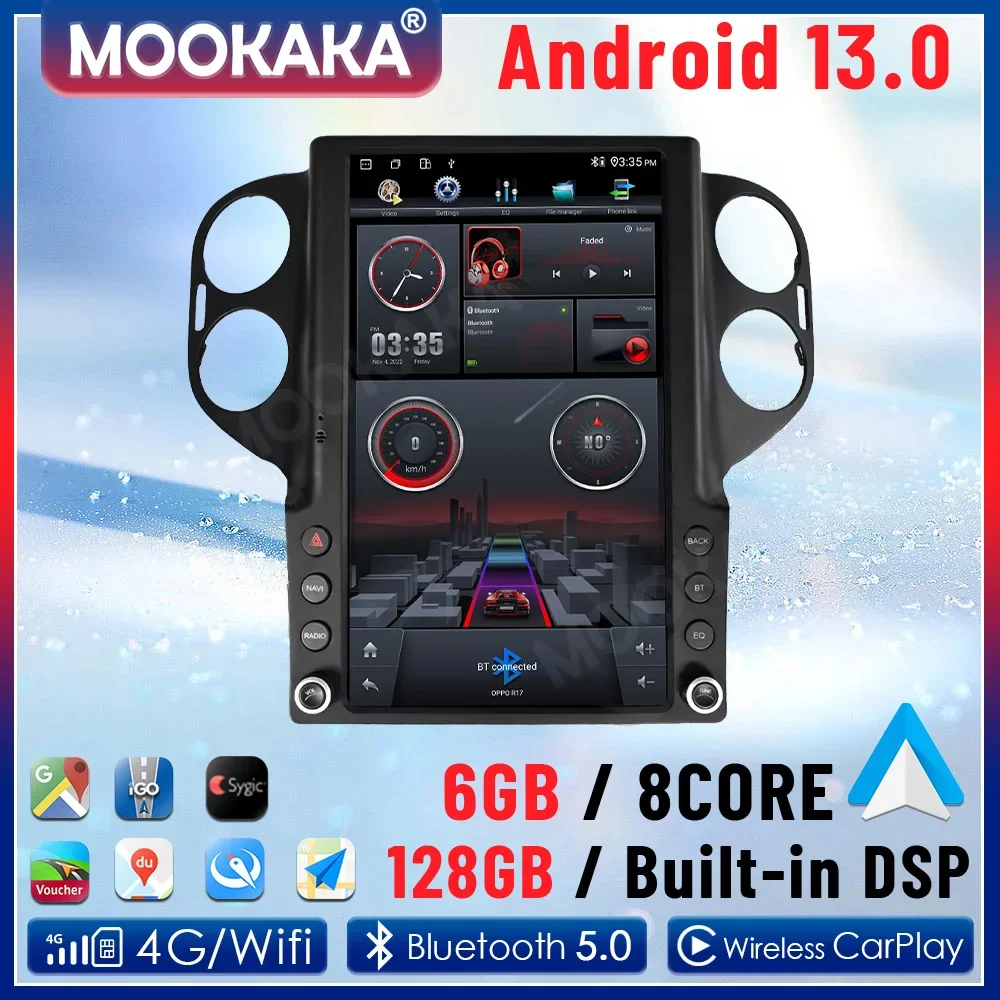 Android 13 Car Radio for Volkswagen VW Tiguan 2010-2019 Wireless CarPlay GPS Navigation Multimedia Stereo Head Unit
