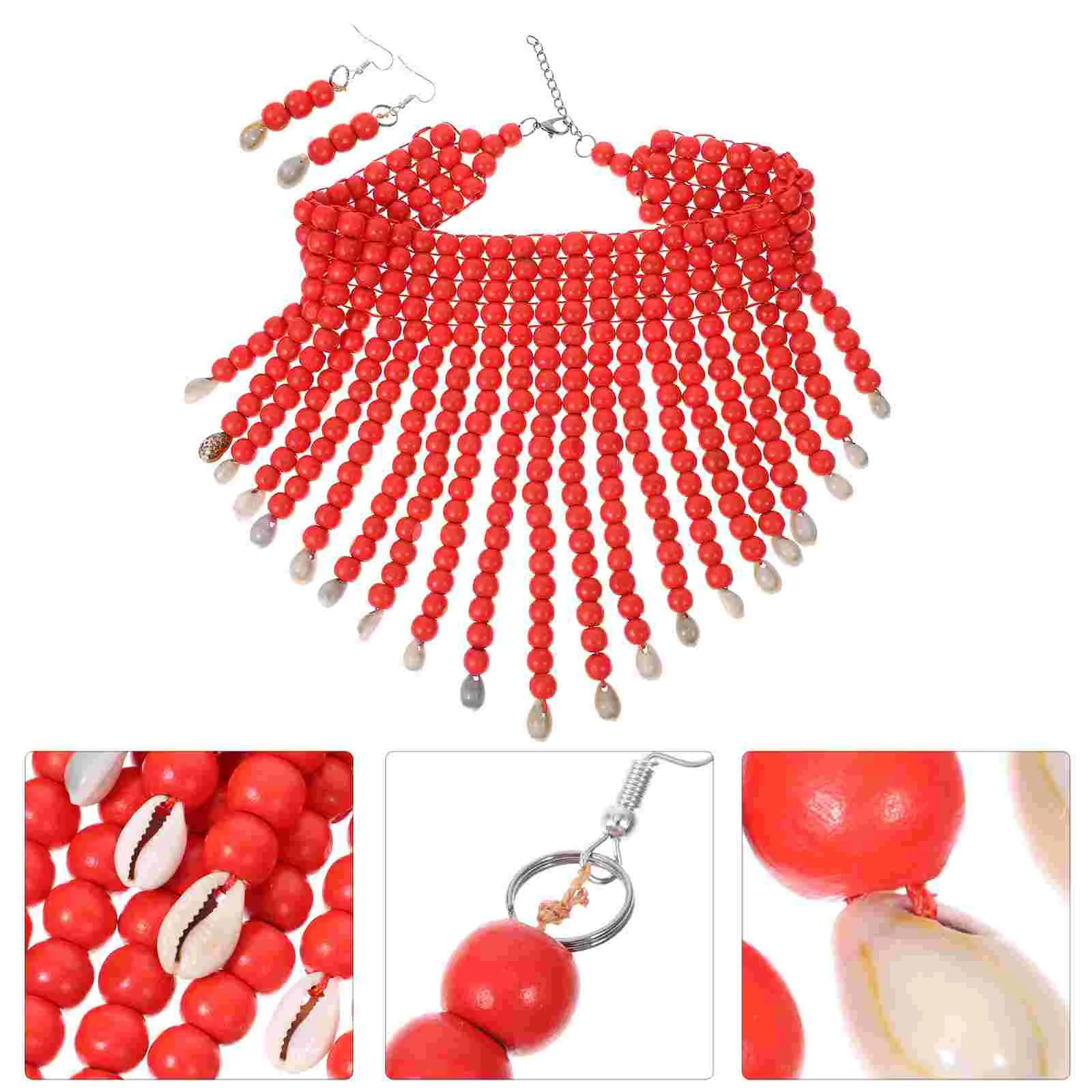 

Wooden Beaded Necklace Set Ethnic Style Women Collar Shell Necklaces Earrings Exaggerated Jewelry Lasting Fashion