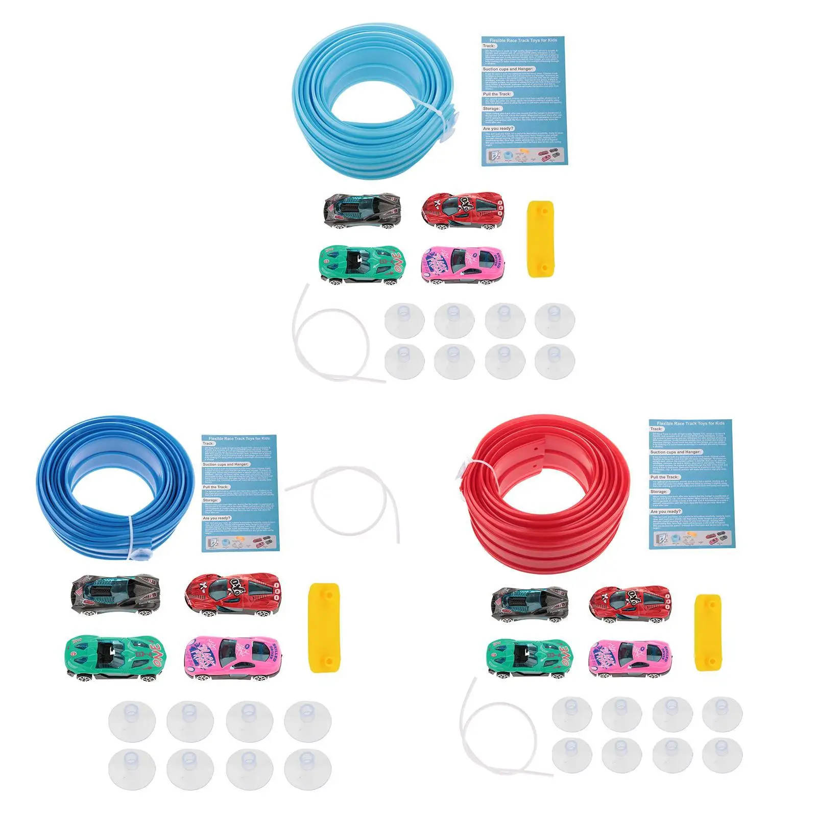 Elastyczna torowa 4,5 m z 4 mini modelami samochodów ze stopu aluminium, uniwersalna z przyssawkami.