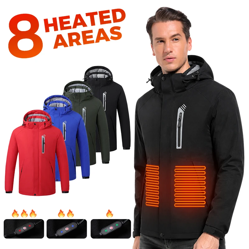 8 Area Electric Heating Jacket Unisex Smart Thermostat USB Powered Warm Coat Machine Washable for Motorcycle Riding Outdoor Work