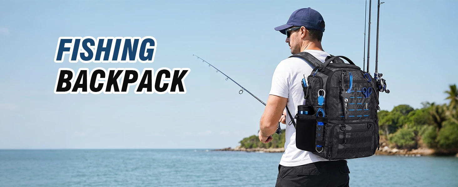 50L Großer Angelrucksack 900D Wasserabweisende Angeltaschen zur Aufbewahrung von Angelausrüstung, Geschenk für Männer – Detail 1