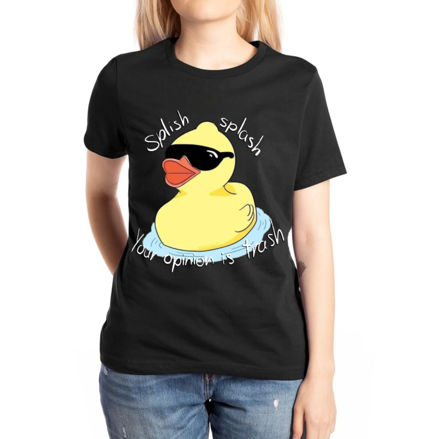 

Yellow Duck Print Women's T-Shirt Cotton Oversize Short Sleeve Card Airy Cute Comfortable Tees Sweetheart Casual Short Sleeve