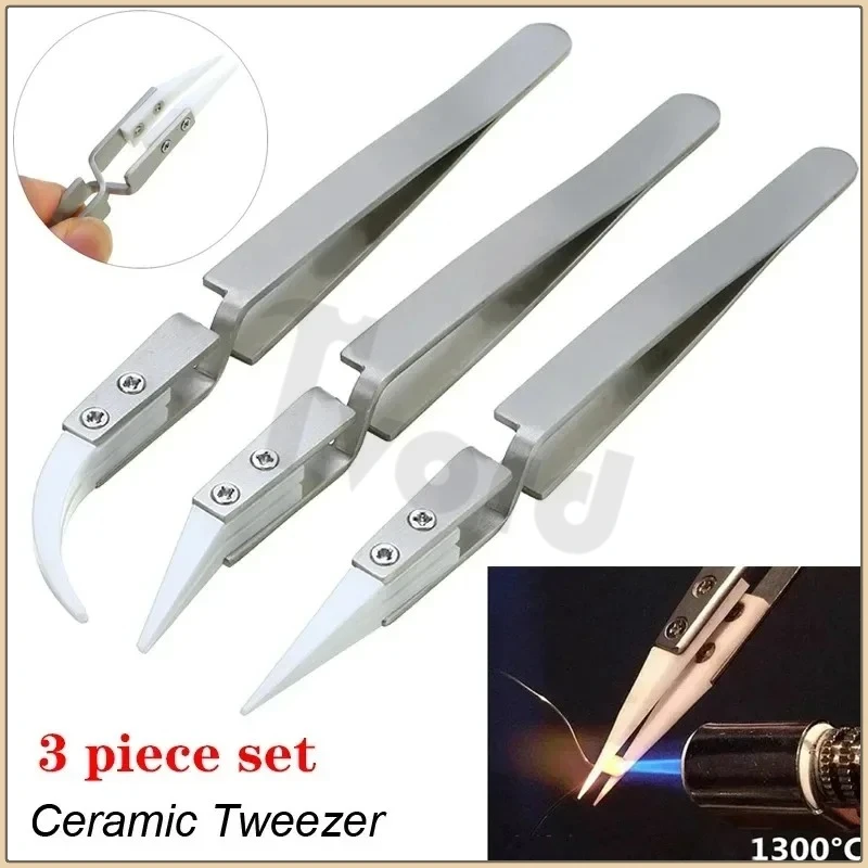 

1-3 Set Labor-saving Electronic Soldering Tweezers with Ceramic Tips, Anti-static Acid-resistant Pliers