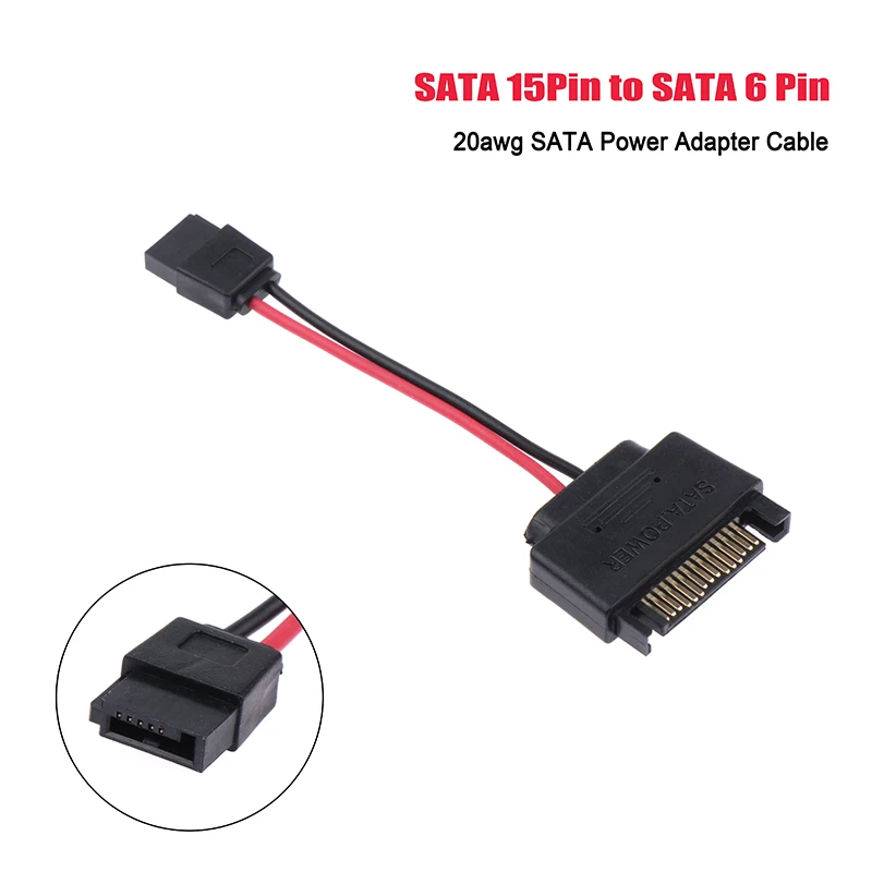 1Pc SATA 15-Pin Male To SATA 6-Pin Female Slimline Power Adapter Cable 20awg Laptop Optical Drive Cable.