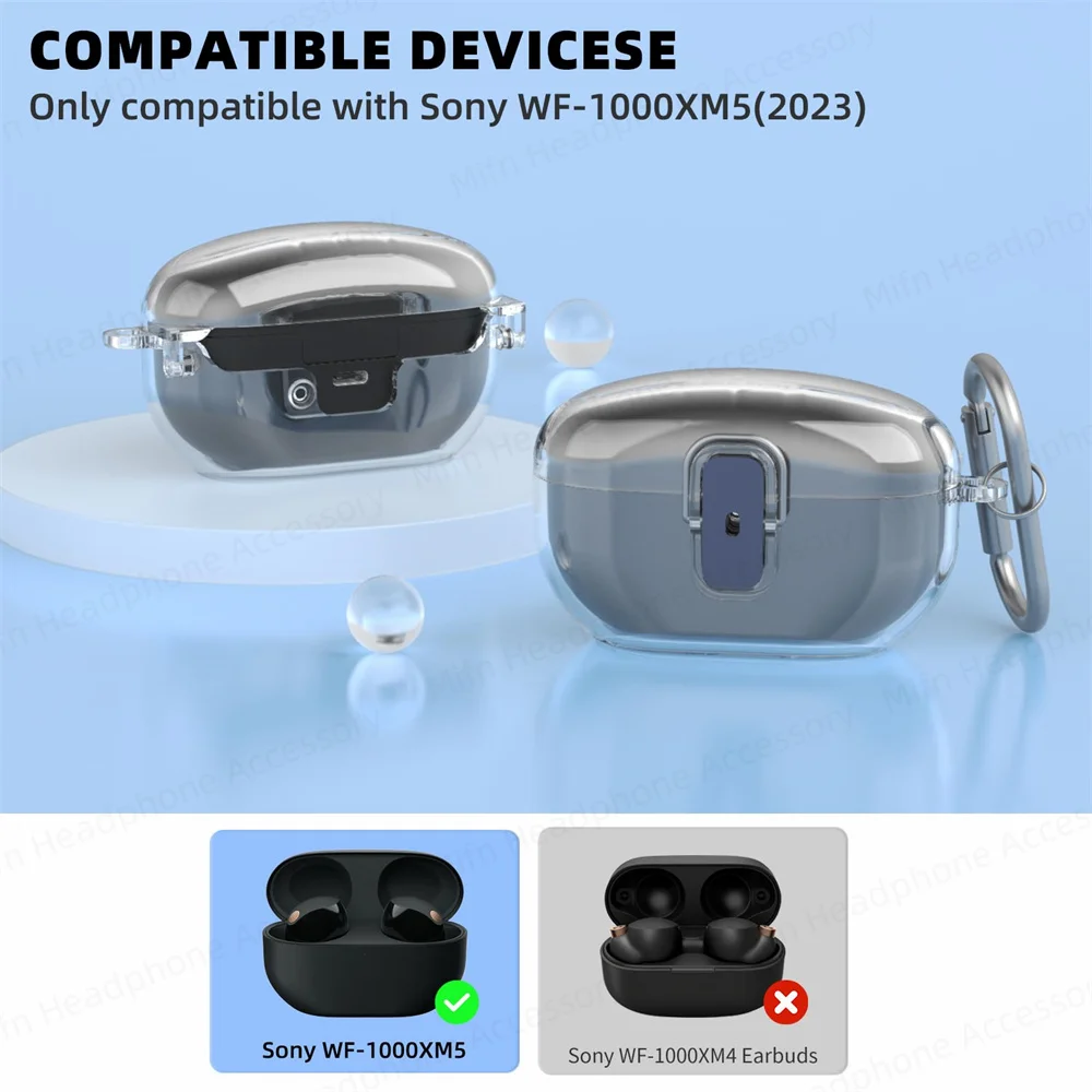 New for SONY-Wf 1000XM5 Case With Switch Earphone Case keychain Transparent  Wireless Earbuds Protector For 2023 Sony WF-1000XM5