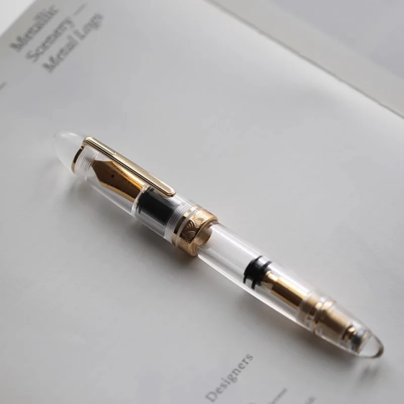 Pluma estilográfica de pistón A+ Majohn P140 NO.8 F/M, pluma de escritura acrílica transparente