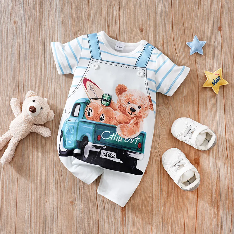 

Newborn boys and girls summer sprite bear soft and comfortable round-neck jumpsuit