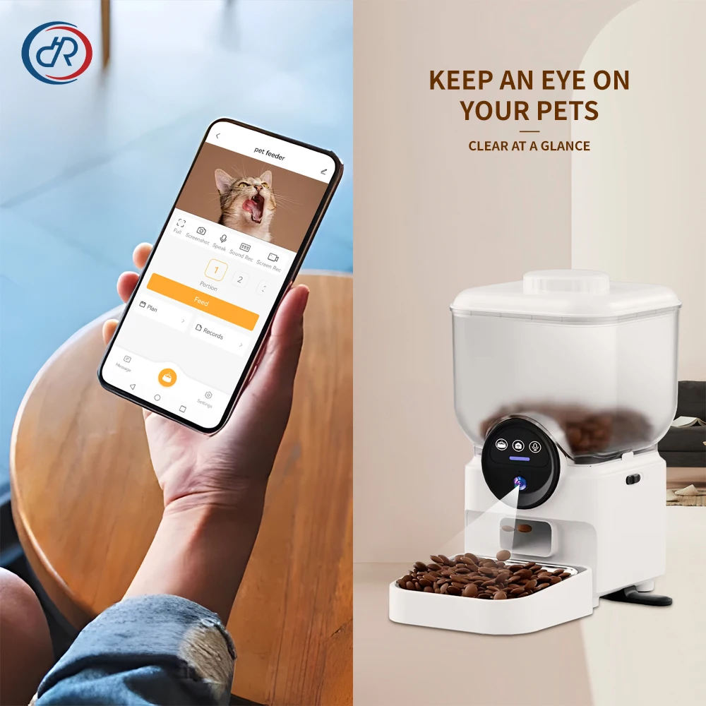 Suitable for7L WiFi Automatic Pet Feeder with Camera Rechargeable Battery Operated Smart Cat & Dog Food Dispenser Timed Feeding