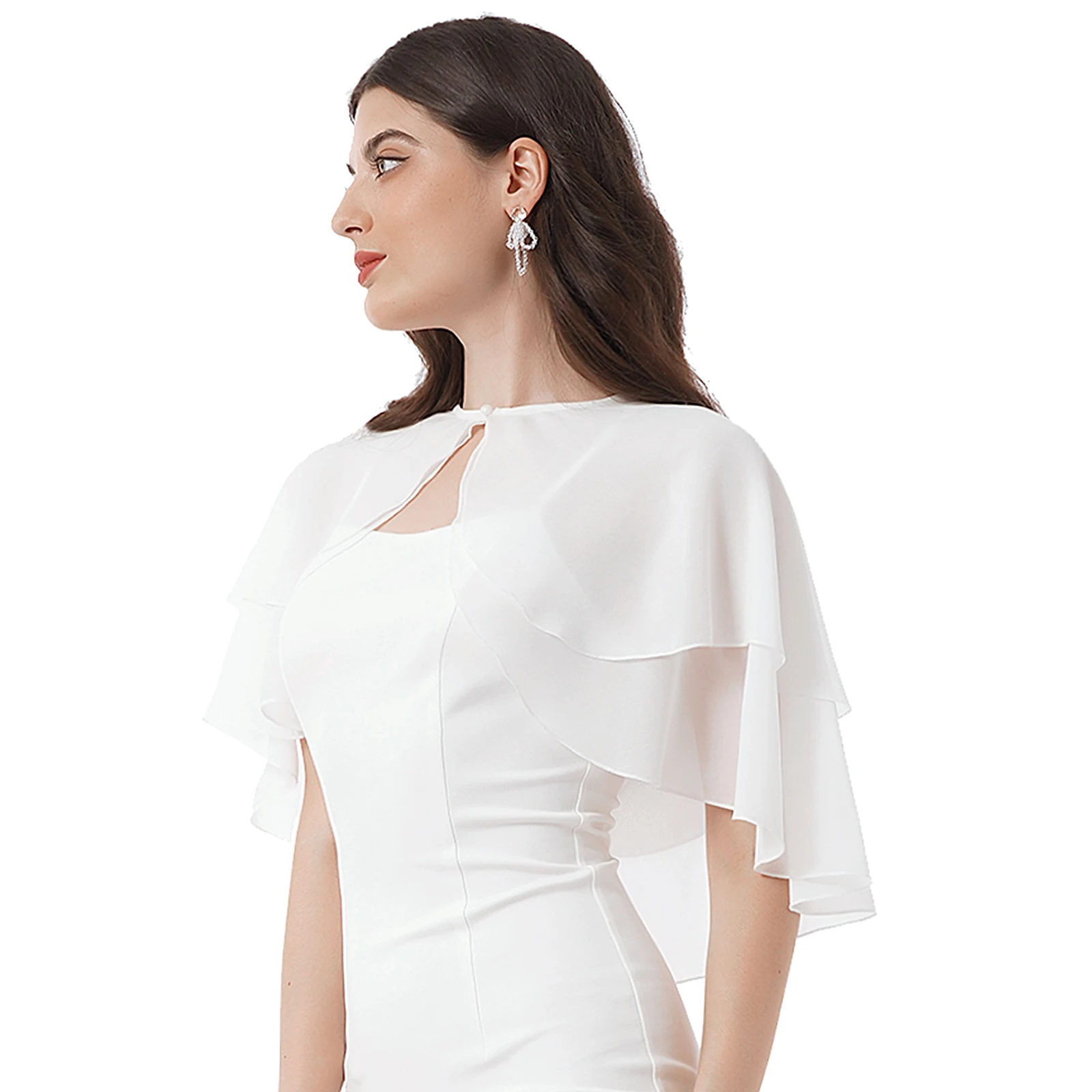 Feminino elegante chiffon envolve xales plissado 2 camada bolero casamento cabo nupcial encolher topos novo vestido de festa capa ups wedding wrap