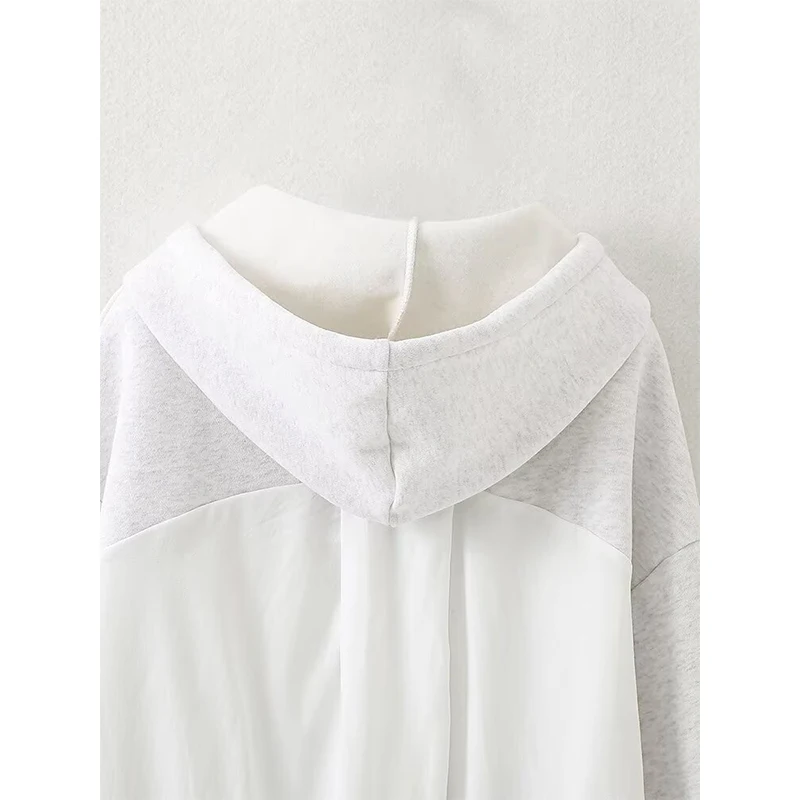 Sweat-shirt surdimensionné à capuche pour femmes, Patchwork, manches longues, avec poches, pulls décontractés, printemps automne