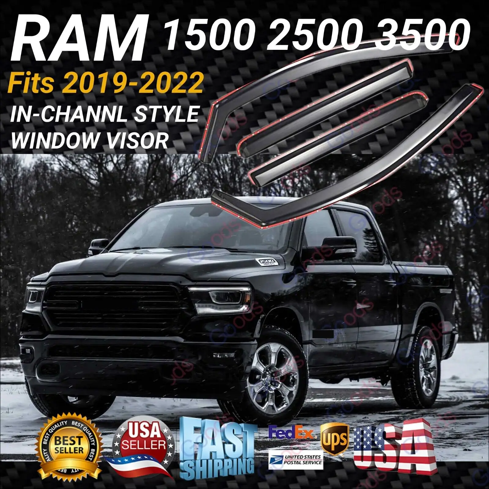 

US для 2019-2024 RAM 1500 2500 экипажная кабина внутриканальные вентиляционные оконные козырьки дождь защитные автомобильные аксессуары для авто автомобильные аксессуары
