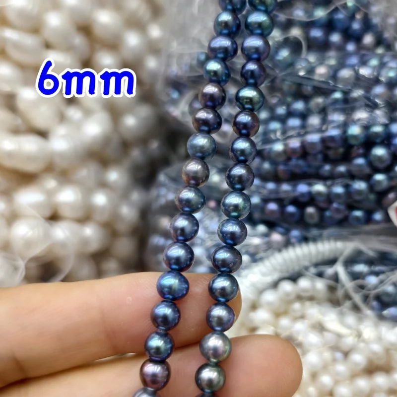 

3 Strands Peacock Gray Color Natural Freshwater Pearl 6mm Oval Round Shape Loose Beads for Jewelry Making