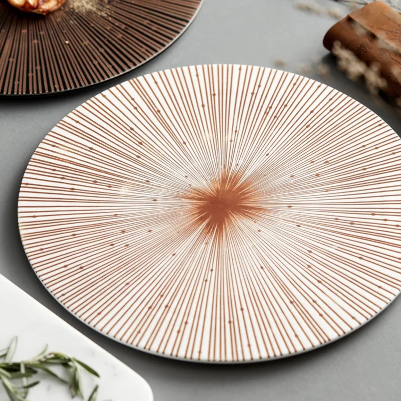 Relief Textured Ceramic Flat Plate Solid Color Dessert Cake Plate Steak Plate Pasta Plates Molecular Cooking Creative Tableware
