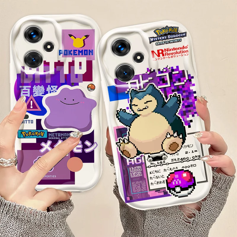 Luxury Mew Snorlax For Xiaomi Redmi Note 13 12 12S 11S 11 10 9 8 10A 9C 9T Pro Plus 5G Wave Oil TPU Phone Case