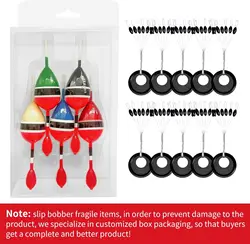 Slip Bobbers Kit,Balsa Wood Slide Floats with Bobbers Stops,Fishing Cork for Crappie Panfish Bass Trout