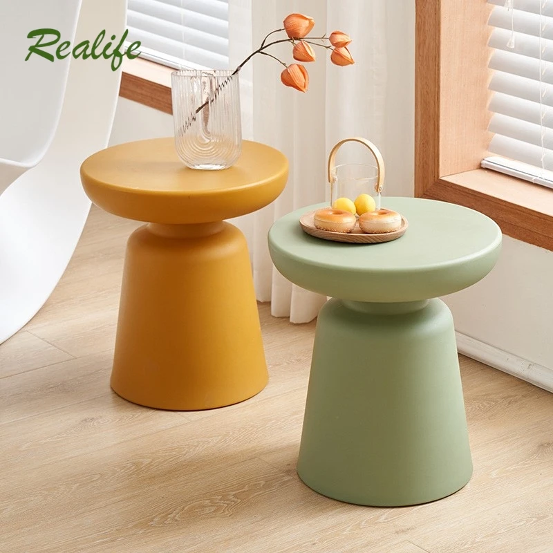 

Realife Household Plastic Circular Coffee Table Living Room Macaron Color Small Size Modern And Simple Coffee Table PE Material